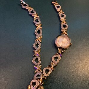 Vintage Heart & X And Gold Plated Women's Quartz Watch. With matching bracelet